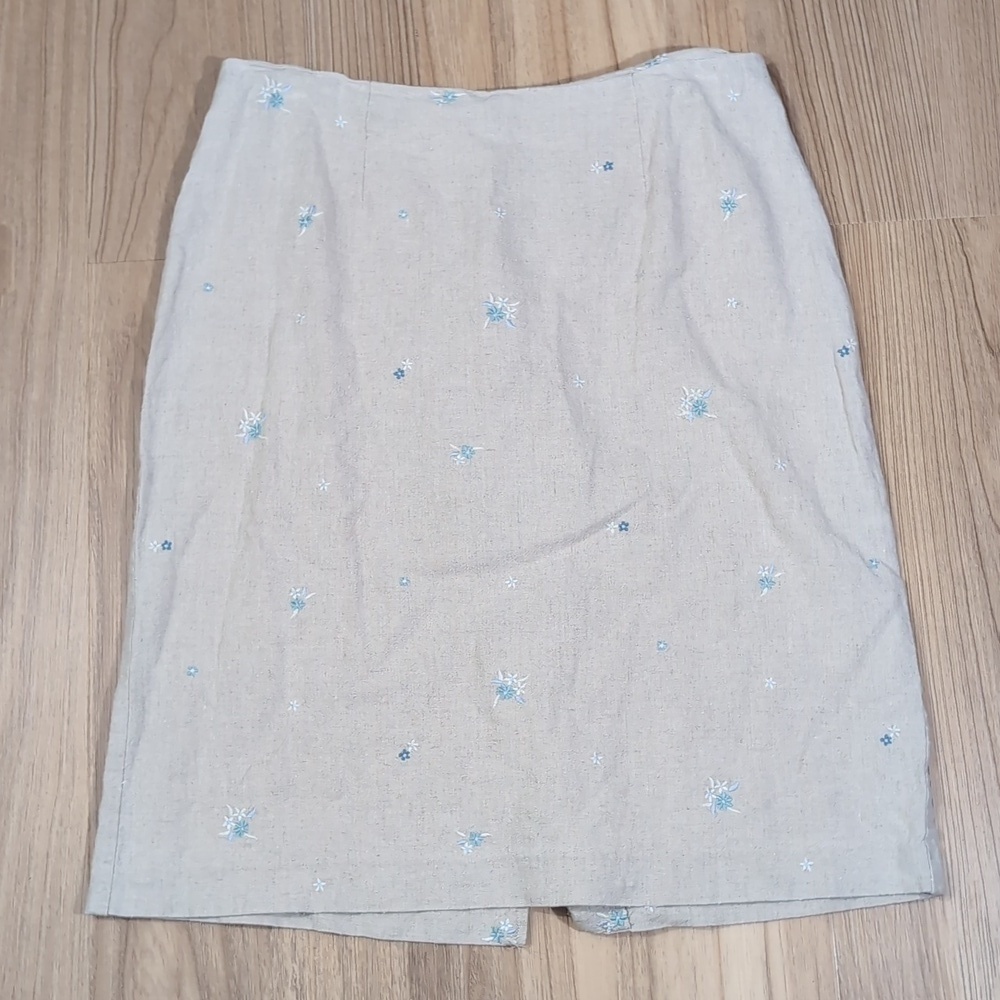 Van Heusen Embroidered Flowers Linen Midi Pencil Skirt
